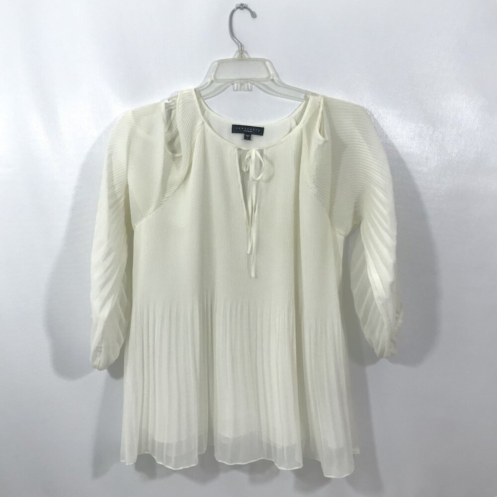 Sanctuary Accordion Pleat Cold Shoulder Tunic Blouse Ivory L - Picture 2 of 10